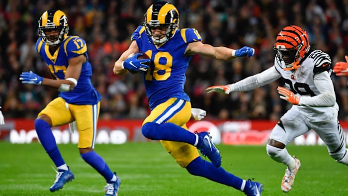 Cooper Kupp makes one of five catches in the first half of the Rams game against the Bengals in London.